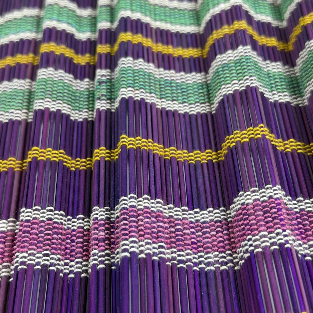 Set of 4 Bamboo Placemats Multi-Color Striped Rollable Dining Mats F-16